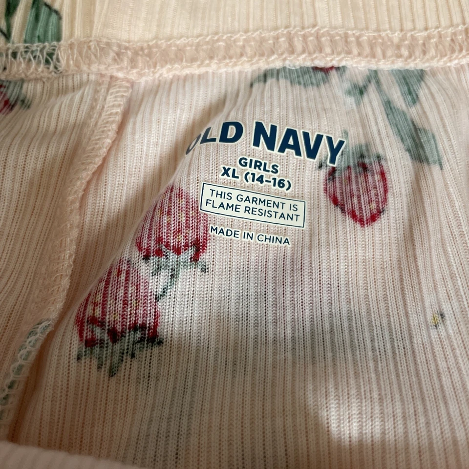 NUEVO CON ETIQUETAS Antiguo Azul Marino Niñas Rosa Fresa Conjunto para Dormir Camiseta Pantalones Cortos XL 14-16 Foto 2 de 3