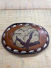 VINTAGE TONY LAMA Belt Buckle Cotton Embroidery Leather Farming AG Made in USA