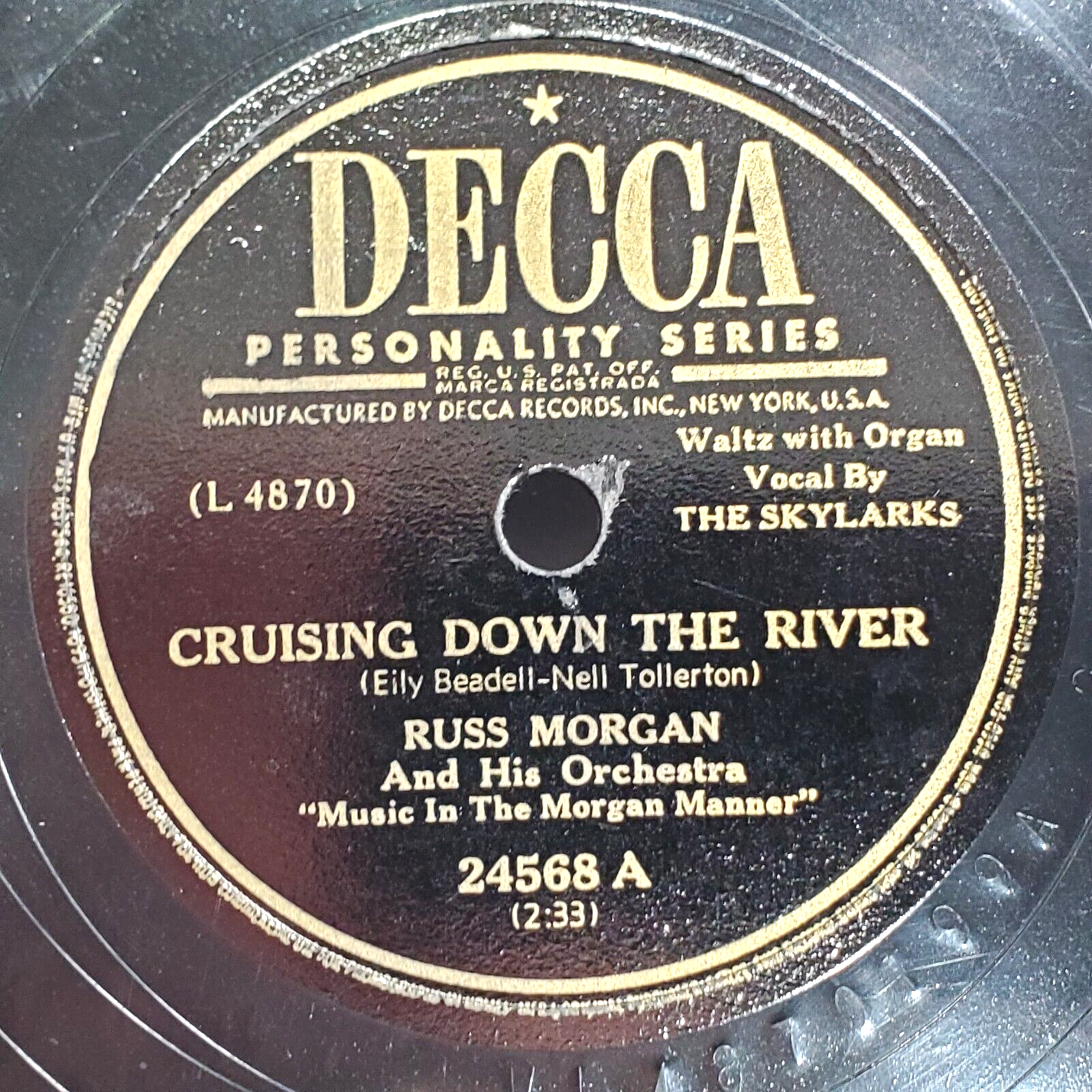 Shellac Shows Russ Morgan & Orchestra 1949 VG 78 RPM Shellac Decca 24568 Cruising ...
