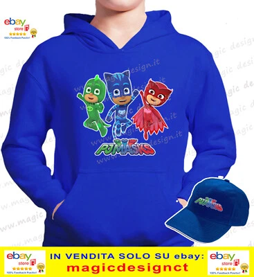 JHK/ FRUIT OF THE LOOM pj masks FELPA cappuccio CAPPELLO OMAGGIO pj mask gufetta geco gattoboy
