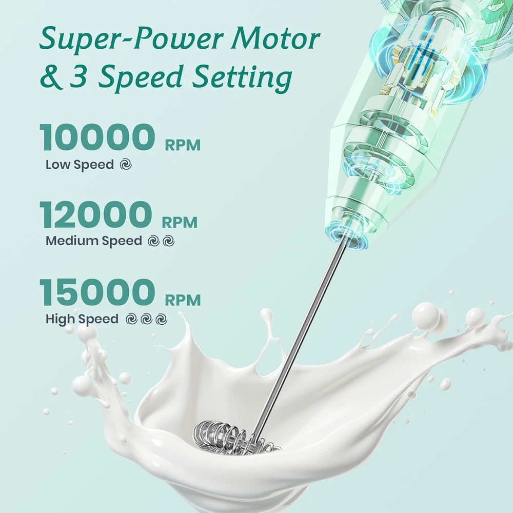 Milk Frother Handheld, USB-C Rechargeable Coffee Frother Wand, Electric Drink Mi