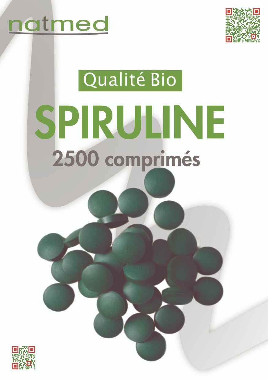 Spiruline en comprimés pure et naturelle complément alimentaire fer 2500 cp