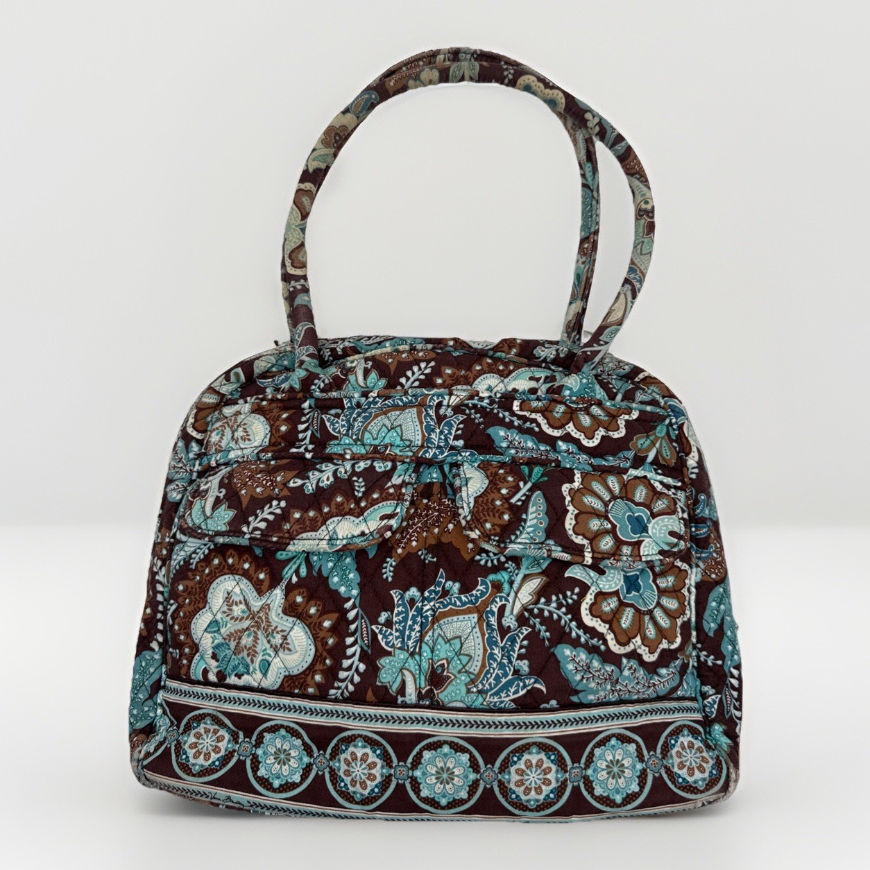 Vera Bradley Java Blue / Brown Paisley Tote Quilted Zippered Bag,  RETIRED