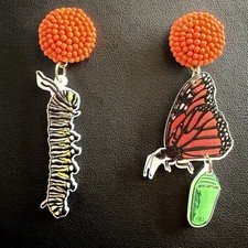 🐛Caterpillar Monarch Butterfly Metamorphosis Mismatched Asymmetrical Earrings🦋