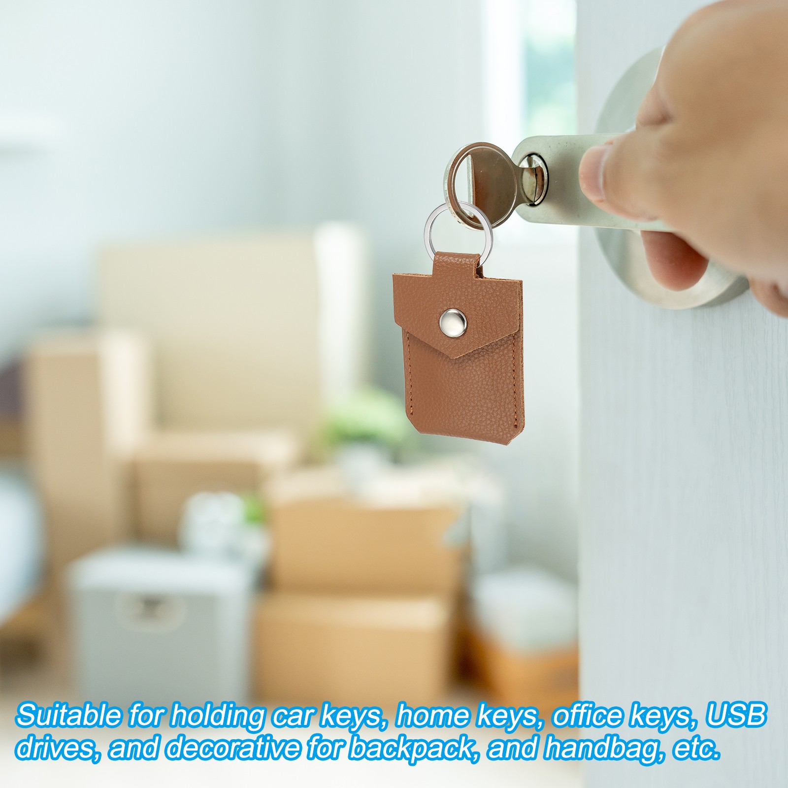 4 Pack Leather Key Fob Genuine Leather Keys Cover Portable Key Rings Dark Brown