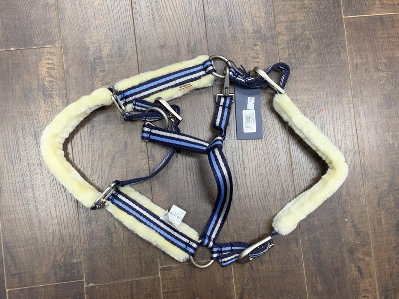 B Vertigo Cameron Fleece Padded Horse Halter Navy Blue Stripe Adjustable New