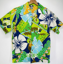 Vintage 60s Hawaiian Aloha Shirt Barkcloth Medium Abstract Tiki Loop Collar EUC