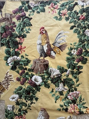 Vtg Brunschwig & Fils Hand Print Rooster Fabric Flew The Coop Designer Remnant