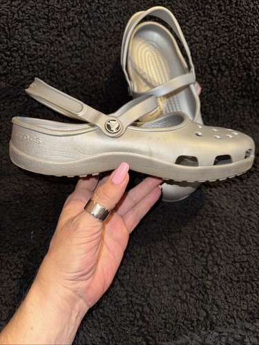 CROCS Women Size 11 Gray Dual Strap Sandals Slip On. S43 - Picture 2 of 5