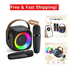 Portable Karaoke Speaker for Kids Adults - 2 Wireless Microphones, Fun Lights