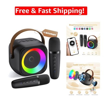 Portable Karaoke Speaker for Kids & Adults - 2 Wireless Microphones, Fun Lights