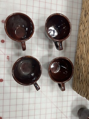 Vtg Marcrest Stoneware Daisy Dot Coffee Mugs Tea Cups Set of 4 Brown Glaze USA 
