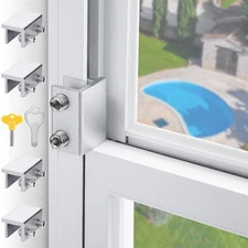 Sliding Window Locks - Horizontal  Up/Down, Adjustable Aluminum, 4 Sets Silver