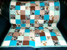 Handmade Babys Crib Quilt, Wild Animal Prints w. Coord. Fabrics, 39"x44.5"