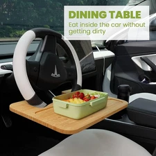 2-in-1 Car Steering Wheel Tray Seat for Eating and Writing Laptop Work Bamboo
