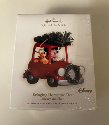 2008 Hallmark Keepsake Ornament Disney Mickey & Pluto Bringing Home The Tree MIB