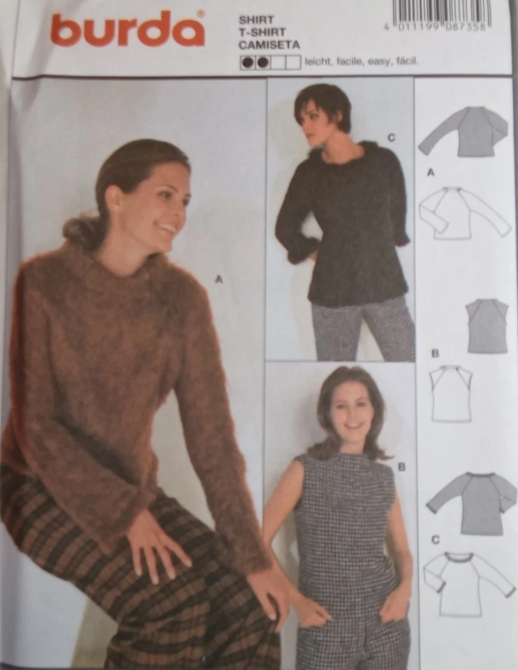 BURDA UNCUT Pattern 8735 Misses Sz 10-20 Semi-Fitted Pullover Top Varied Sleeves - Image 2 of 4