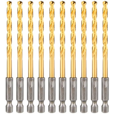 Hex Shank Drill Bits - Set of 10Pcs, 3/16 Inch Premium 4341 HSS 3/16in, 10PCS 