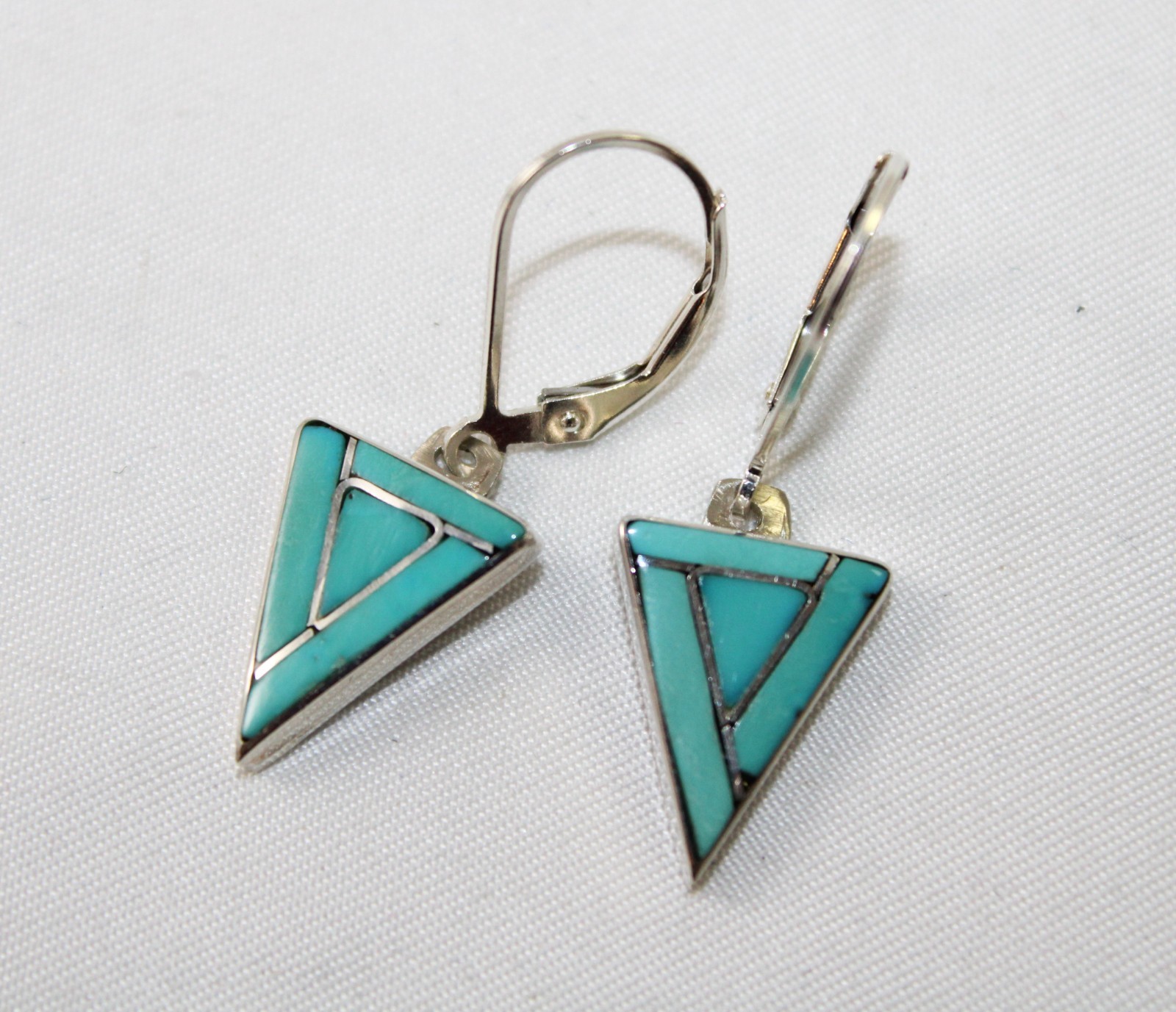 Sterling Silver Turquoise Inlay Triangular Shaped… - image 1