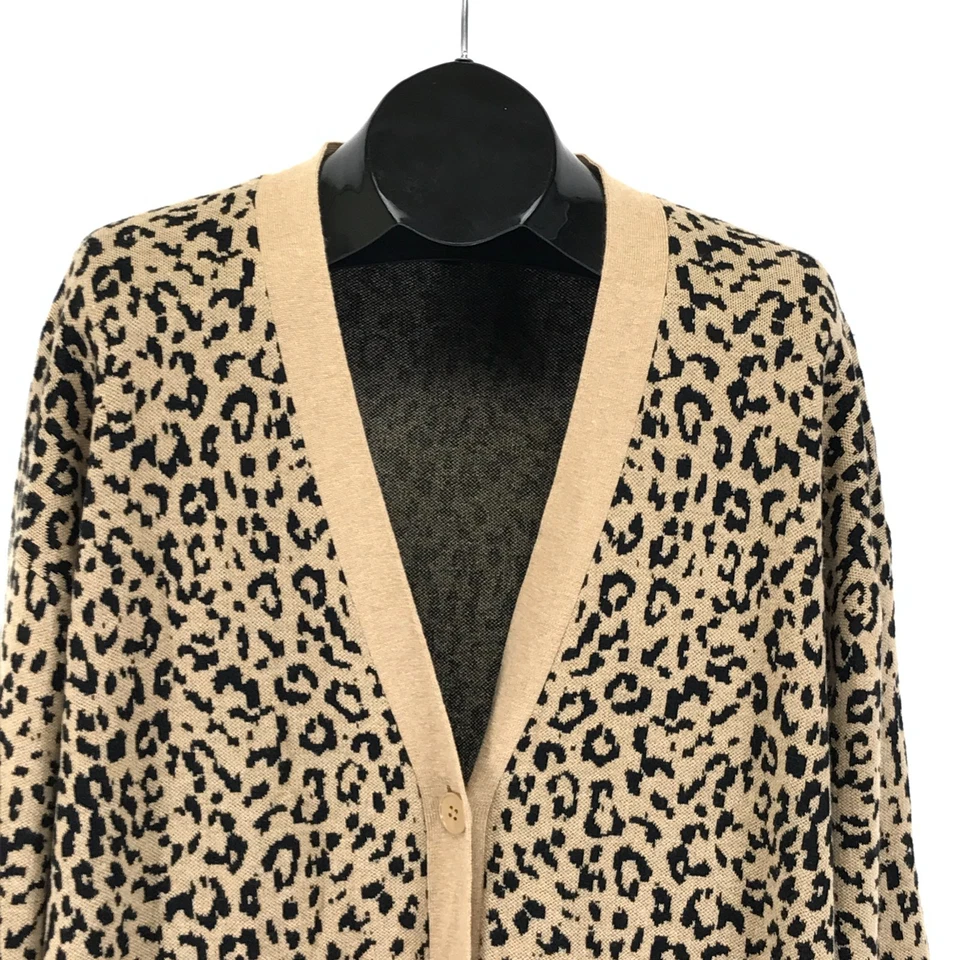 J. Cárdigan suéter cuello en V redondo para mujer talla grande XXL tejido jacquard leopardo Foto 3 de 4