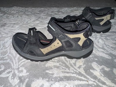 Ecco Women s Offroad Nubuck Yukatan Walking Sandal Black Beige Size 7.5