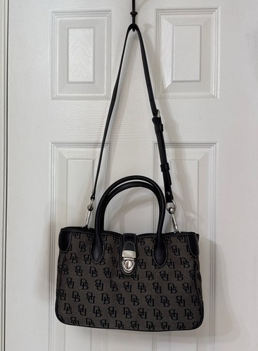 Dooney & Bourke Satchel Black & Grey Logo Canvas Handbag Detachable Strap - Picture 5 of 14