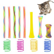 55 Pieces Cat Spring Toys Set, Colorful Cat Spring and Cat Tube Interactive C...