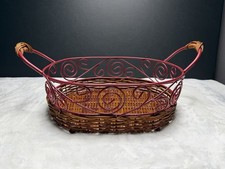 Vintage Wicker And Wire Basket With Handles 9.5 X 12 . EUC