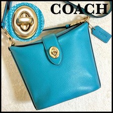 Borsa a tracolla Coach borsa chiusura girevole in pelle turchese autentica