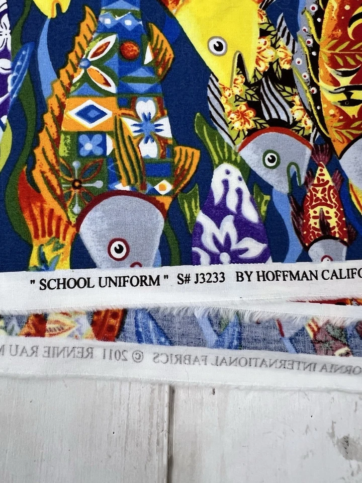 Fish Vibrant School Uniform Cotton Fabric Hoffman 1.33 Yard 44" Wide Quilting - Image 3 of 4