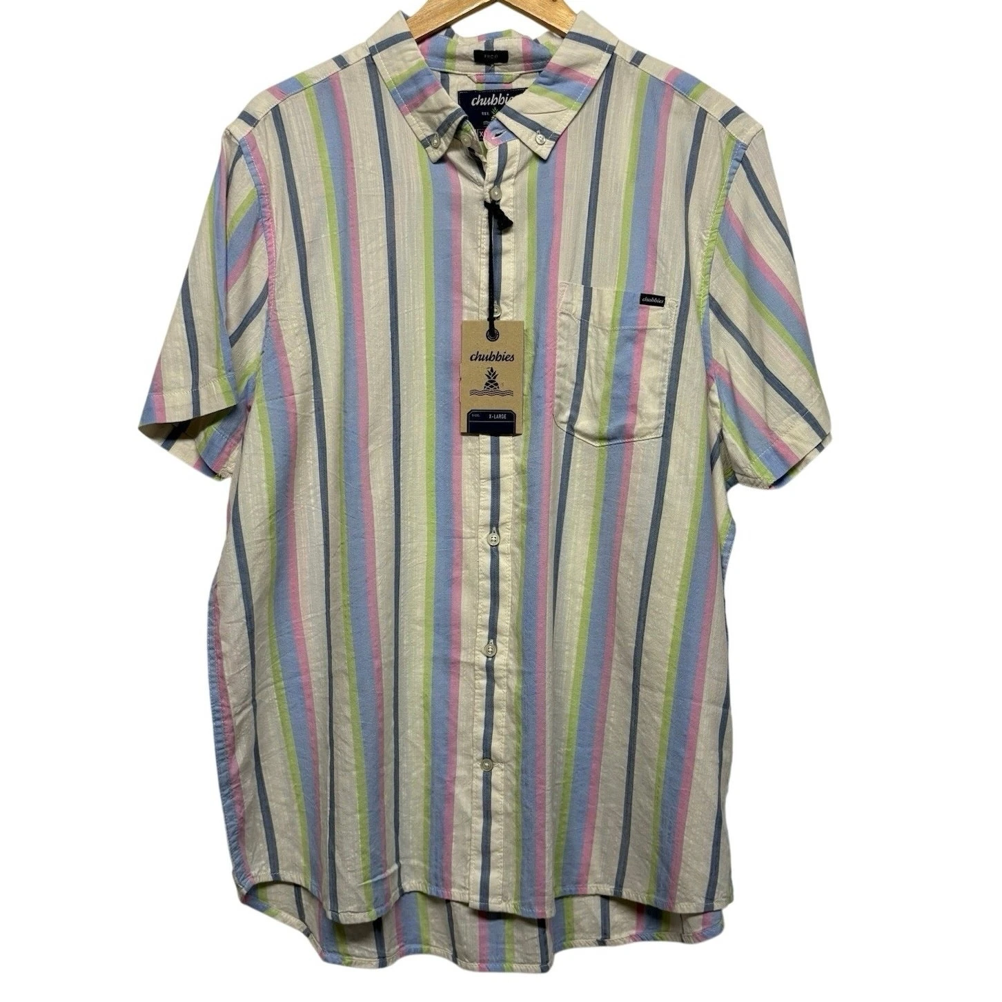 Chubbies Short Sleeve “Soft Serve” Friday Striped Button Up Shirt White Size XL