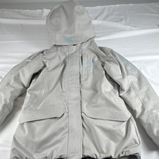 Helly Hansen Powderqueen 3.0 Jacket Light Grey w/ Baby Blue Stitch Size Medium