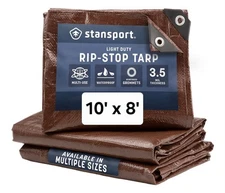 Versatile 10' x 8' Brown Tarp with Rip-Stop Technology - Lightweight & Portable