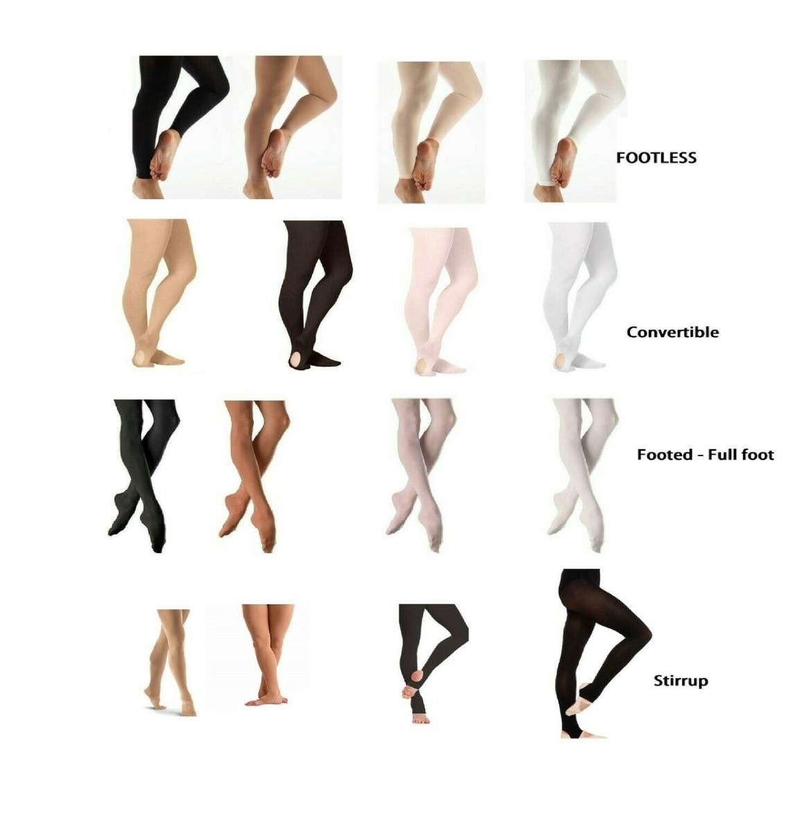 Dance Tights Convertible- Footed Footless- Stirrup Ballet Tights