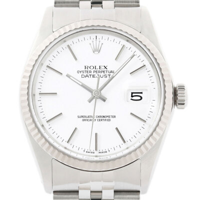 Rolex Datejust 18K Weiss Gold & Ss Weißes Zifferblatt Jubiläum Armbanduhr 16014