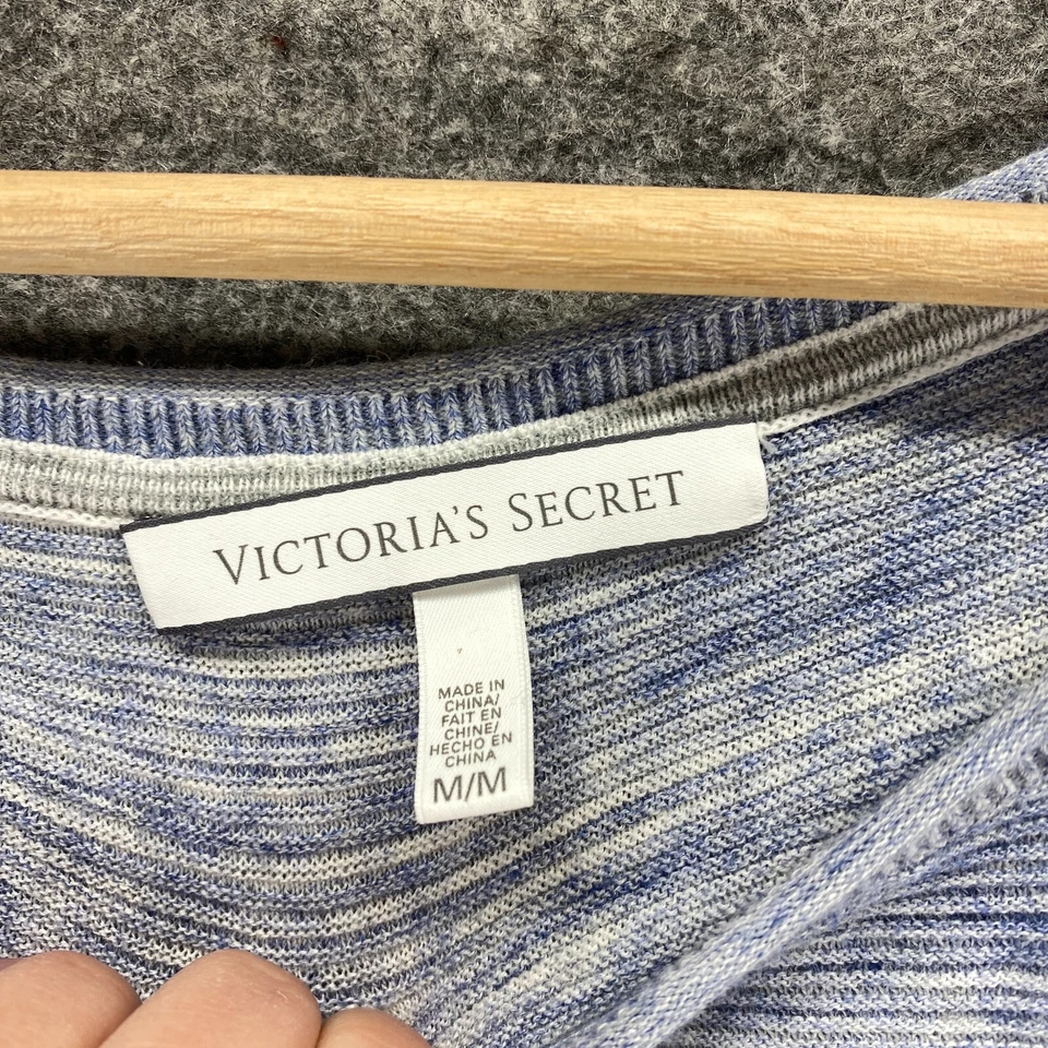 Camiseta Victoria's Secret Mujer M Mediana Azul Rayas Manga Larga Algodón Informal Foto 3 de 4