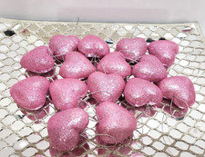 15pc Valentines Pink Glitter Hearts 1.5" Tree Ornaments Decorations Decor