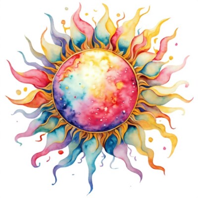 4  Sun Sticker Watercolor Colorful Sunshine Yellow Summer Boho Sunny Solar Beach