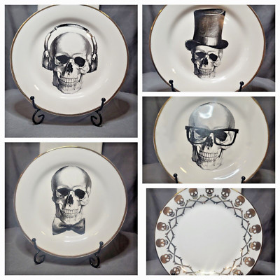CIROA 5 Gold-Rimmed Skull Plates   8.5  Fine Bone China, Unique Collection RARE