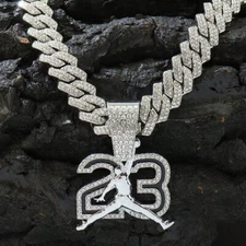 Number 23 Pendant & 20" Iced Cuban Cubic Zirconia Chain Bling Hip Hop Necklace