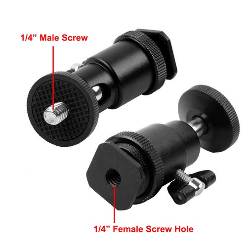 2PC 1/4" Mini Ball Head Cold Shoe Bracket 360 Swivel DSLR Camera Tripod Ballhead - Picture 4 of 10
