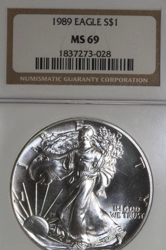 1989 American $1 Silver Eagle 1 oz. Fine 999 NGC Graded MS69 (1837273-028)