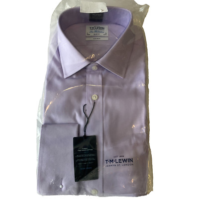 T M Lewin Long Sleeve Dress Shirt Mens Size 38 x 17 Slim Fit Purple Non Iron