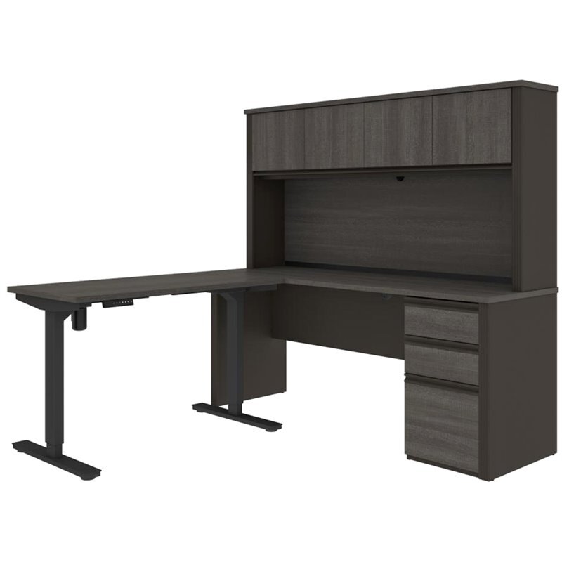Pemberly Row 4 Piece Standing Desk Set in Bark Gray and Slate-image