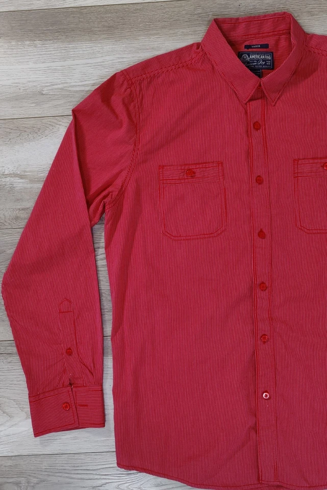 Camisa de manga larga American Rag para hombre talla grande a rayas roja Foto 4 de 4