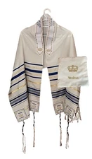 Combo ROYAL BLUE Yeshua Messianic Tallit Prayer Shawl  & Cloth Talit Zipper Bag