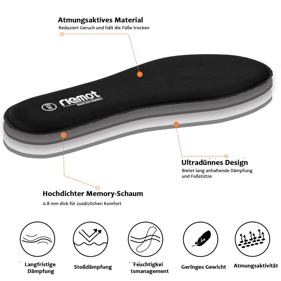 3 Paar Memory Foam Schuheinlagen - Weiche Einlegesohlen Für Damen/Herren Größe 39-40