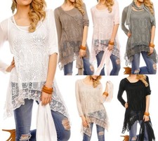 Mayaadi Blusa Tunica Trendy de Encaje con Pechera U y Bufanda 34/36/38/40