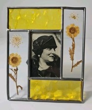 Pressed Dried Flower Flowers Lead  Glass Picture Frame For a 2" x 3" Vintage