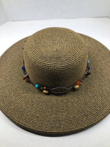 Sun Hat Wide Brim Embellished Beads Tie Beach Travel Wedding Derby Cappelli - Picture 2 of 12